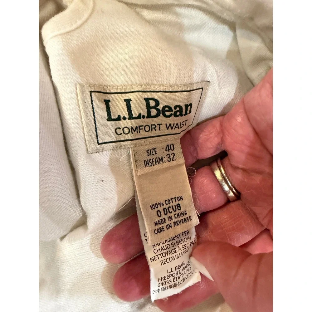 LL Bean Old Money Comfort Waist Pleated Chino Pants Mens 40x32 Khaki Cotton